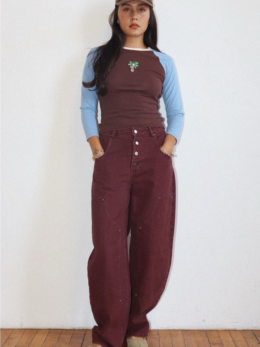 Women’s High-Rise Wide Leg Jeans in Burgundy